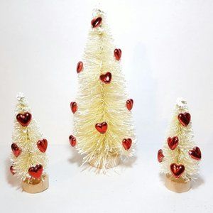 3pc 5" Valentines Day White & Red Hearts Mini Trees Decor Display Gift